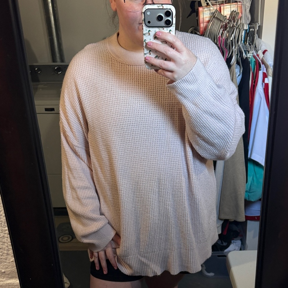 Aerie Soft Blush Waffle Crew Neck Sweater